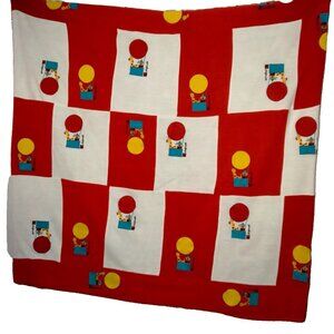 Vintage Colorforms Blanket Baby Kids Red White Patchwork Hot Air Balloon Giraffe
